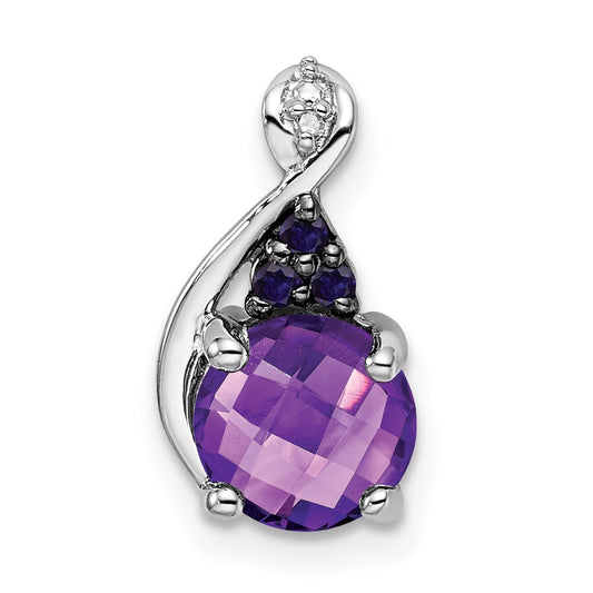 Sterling Silver Rhodium-plated Diamond, Amethyst & Iolite Pendant