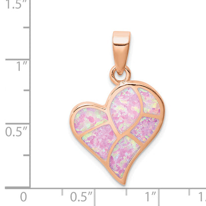 Sterling Silver Rose-Tone Created Pink Opal Inlay Heart Pendant