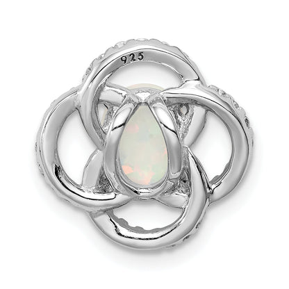 Sterling Silver Rhodium Plated Cz And Lab Created Opal Chain Siide