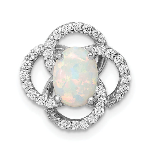 Sterling Silver Rhodium Plated Cz And Lab Created Opal Chain Siide