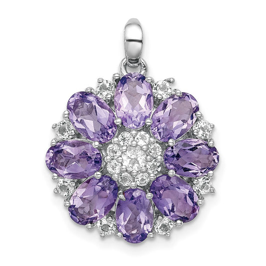 Sterling Silver Rhodium-plated Amethyst & White Topaz Pendant
