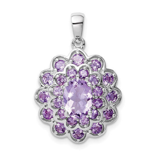 Sterling Silver Rhodium-plated 8x6 Oval Center Amethyst Pendant