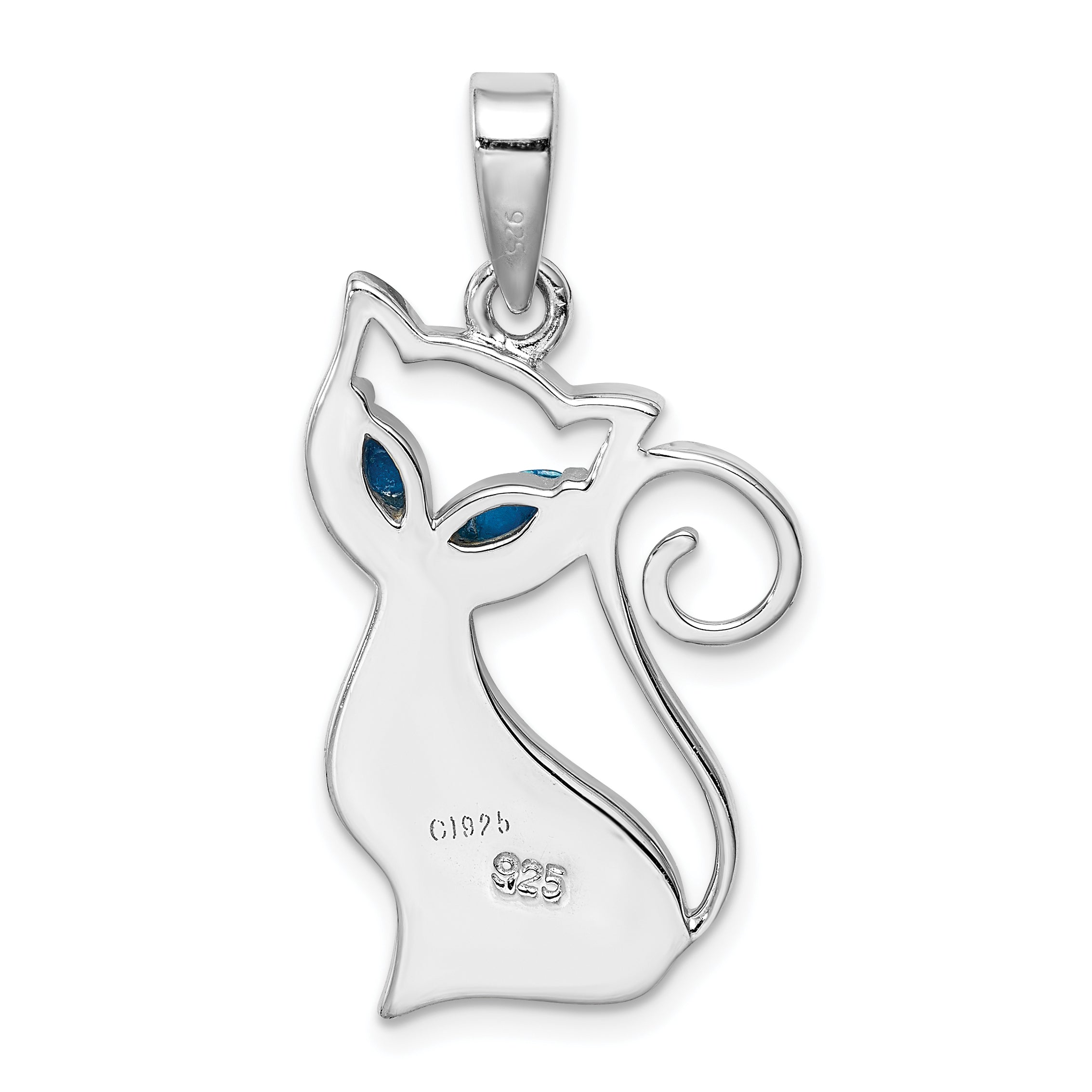 Sterling Silver Rhodium-Plated Created Opal Cat Pendant