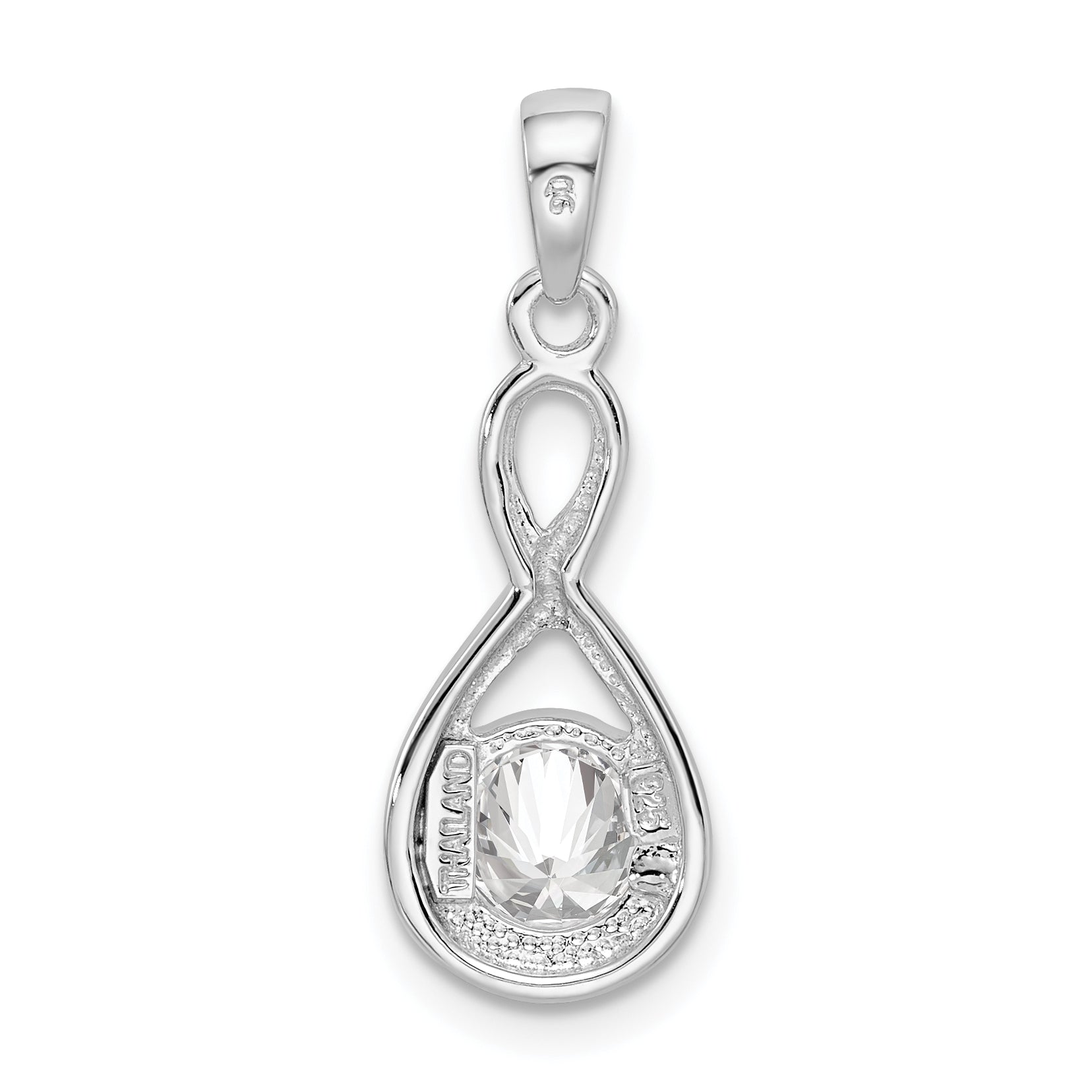 Sterling Silver Rhodium-Plated 6.5mm Cz Teardrop Pendant