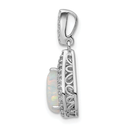 Sterling Silver Rhodium-Plated Cz & Synthetic Opal Pendant