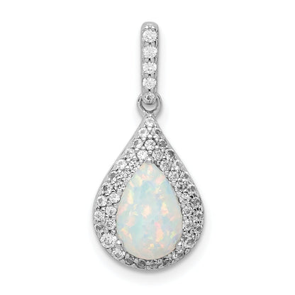 Sterling Silver Rhodium-Plated Cz & Synthetic Opal Pendant