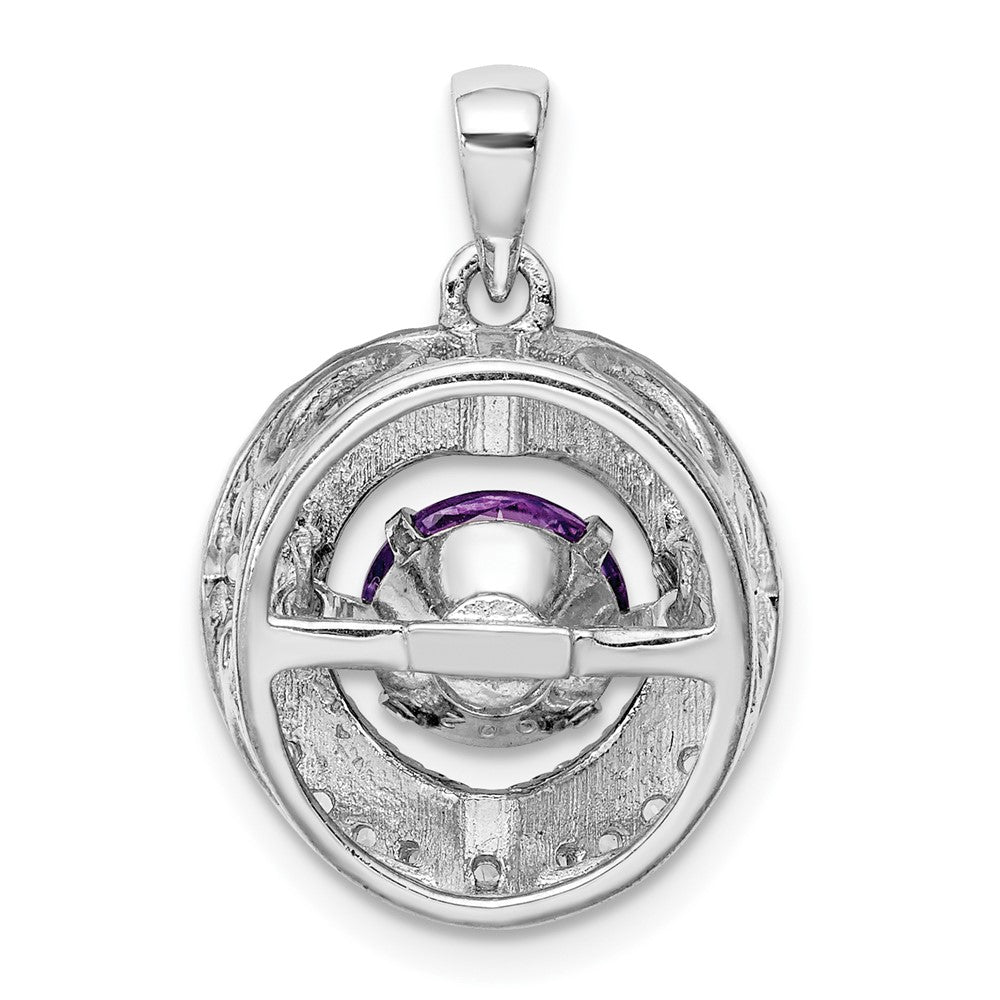 Sterling Silver White Topaz & Vibrant Amethyst Circle Pendant