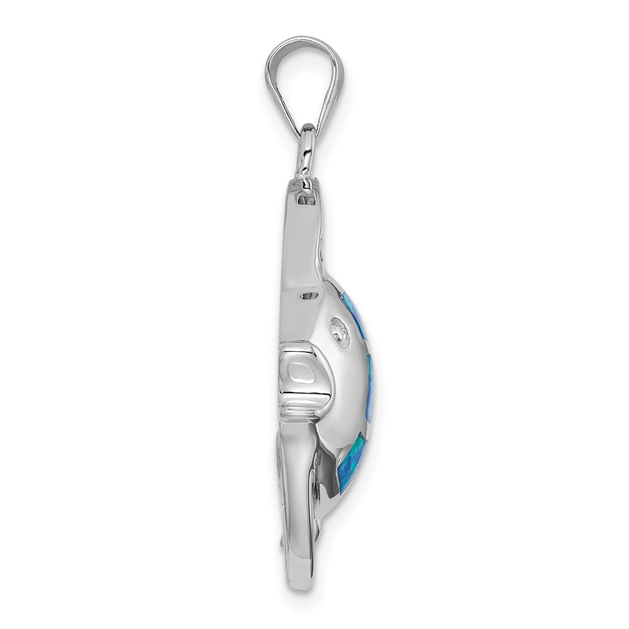 Sterling Silver Rhodium-Plated Polished Created Blue Opal Fish Pendant
