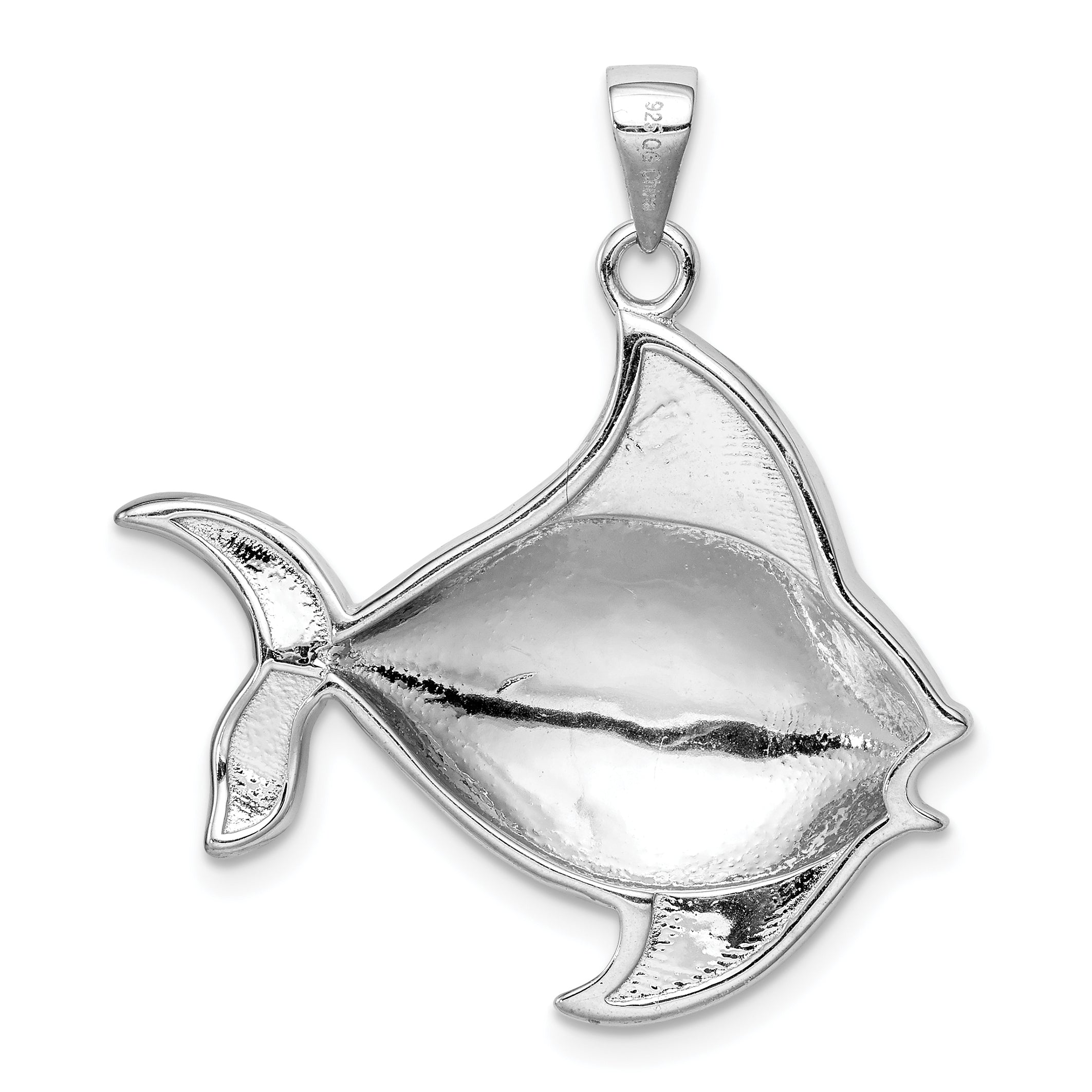 Sterling Silver Rhodium-Plated Polished Created Blue Opal Fish Pendant
