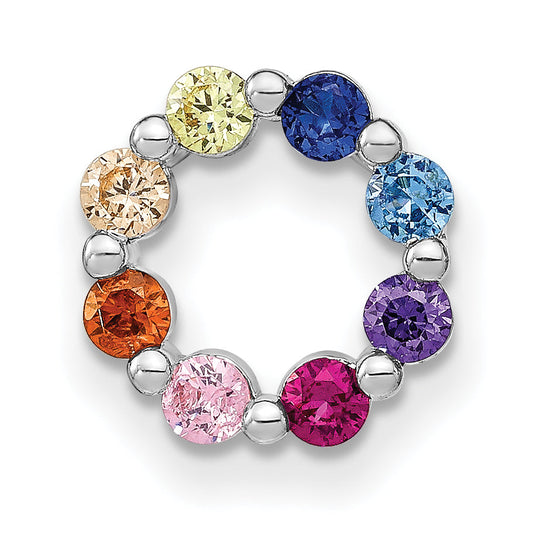 Sterling Silver Prizma Rhodium-Plated Colorful Cz Circle Chain Slide