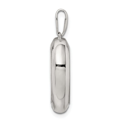 Sterling Silver Rhodium-Plated Cz 19mm Heart Glass Pendant