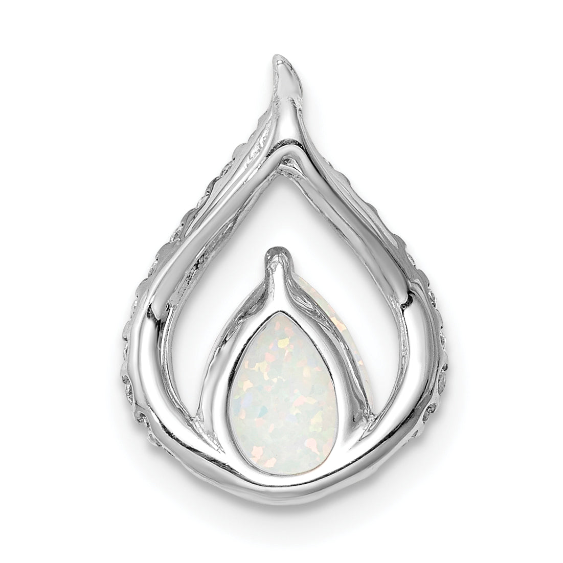 Sterling Silver Rhodium Plated Cz And Lab Created Opal Chain Slide