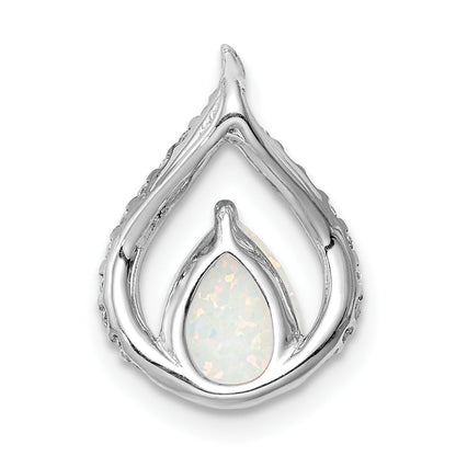 Sterling Silver Rhodium Plated Cz And Lab Created Opal Chain Slide