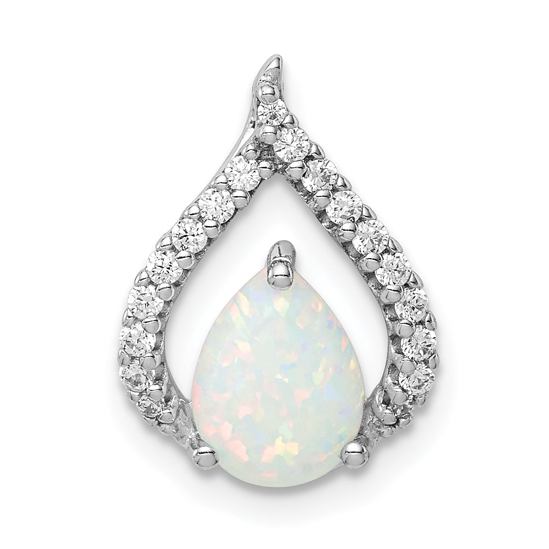 Sterling Silver Rhodium Plated Cz And Lab Created Opal Chain Slide