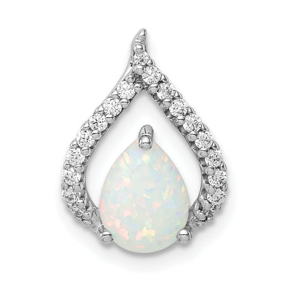 Sterling Silver Rhodium Plated Cz And Lab Created Opal Chain Slide