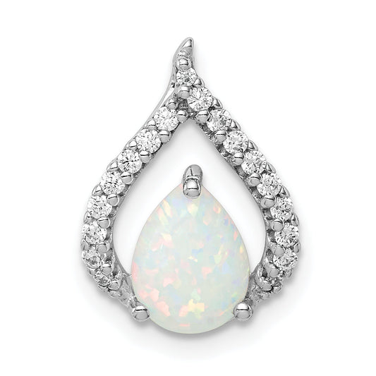 Sterling Silver Rhodium Plated Cz And Lab Created Opal Chain Slide