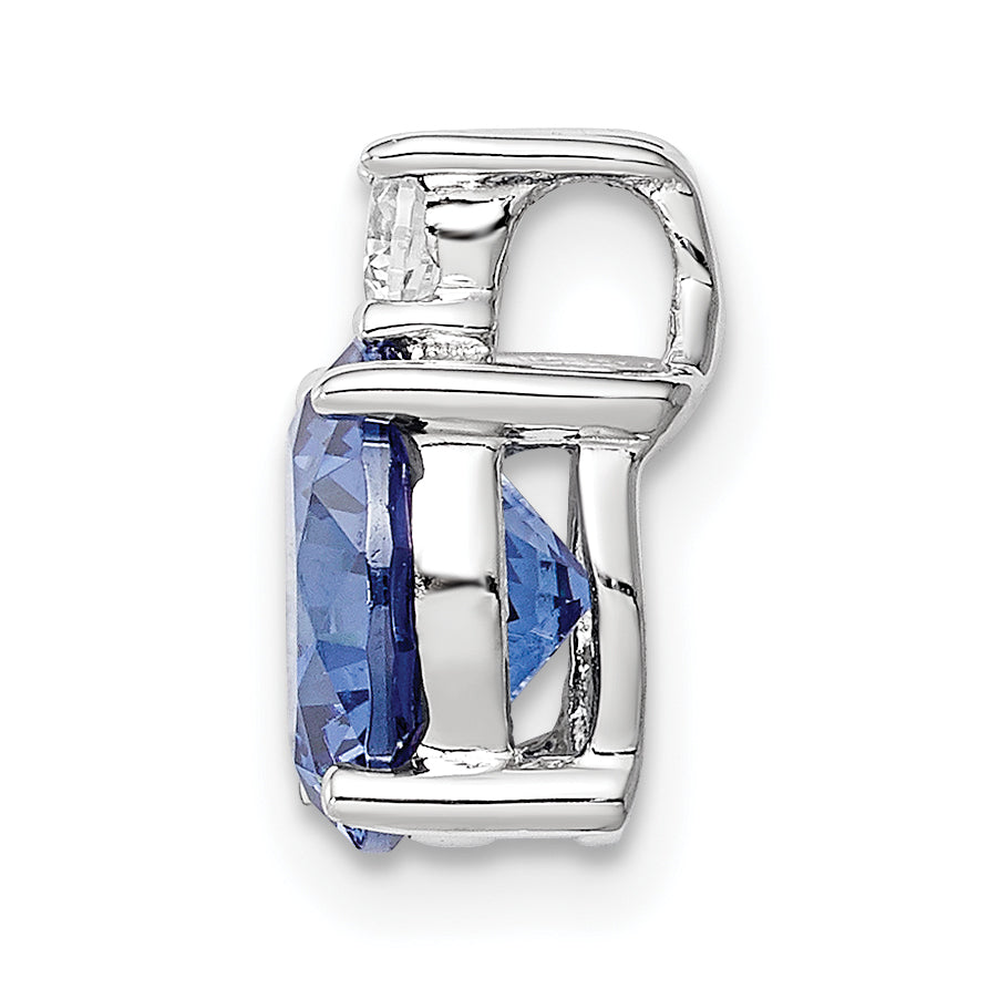 Sterling Silver Rhodium-Plated Blue And White Cz Chain Slide