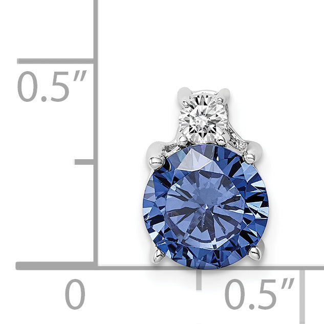 Sterling Silver Rhodium-Plated Blue And White Cz Chain Slide