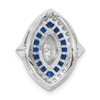 Sterling Silver Rhodium-plated CZ/Synth. Blue Spinel Chain Slide