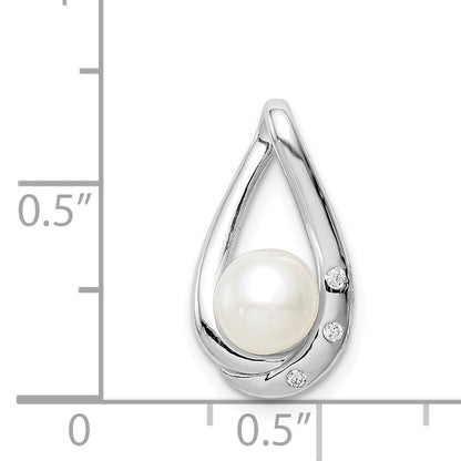 Sterling Silver Rhodium-Plated Cz (6-7mm) Fwc Pearl Teardrop Chain Slide