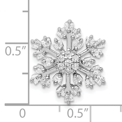 Sterling Silver Rhodium-Plated Cz Snowflake Chain Slide