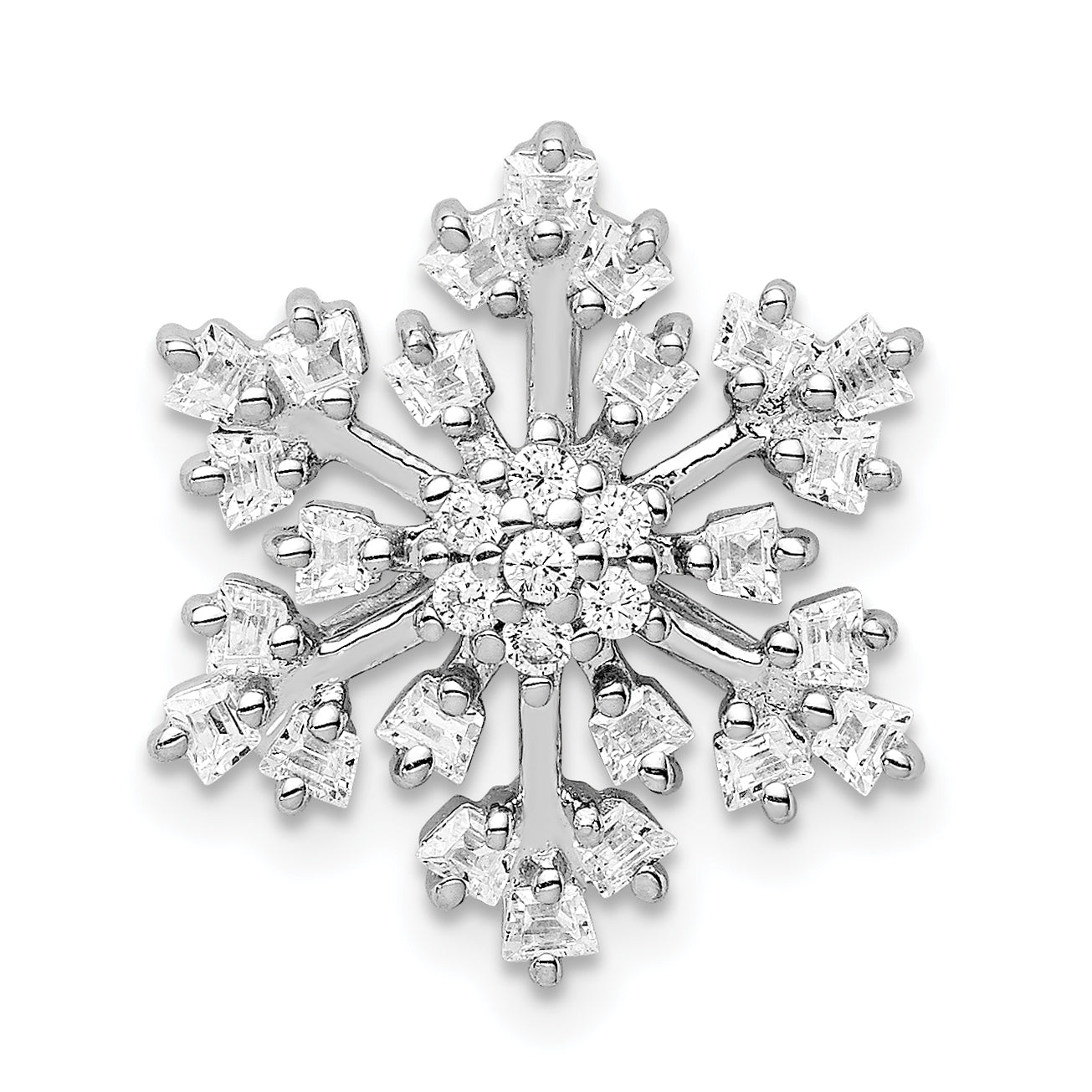 Sterling Silver Rhodium-Plated Cz Snowflake Chain Slide