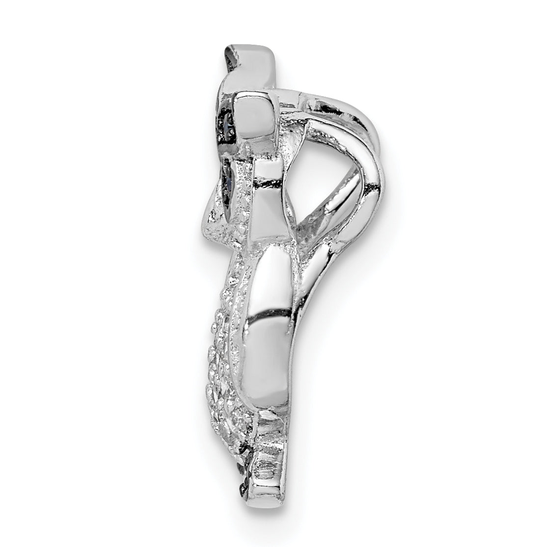 Sterling Silver Rhodium-Plated Polished Black And Clear Cz Owl Chain Slide