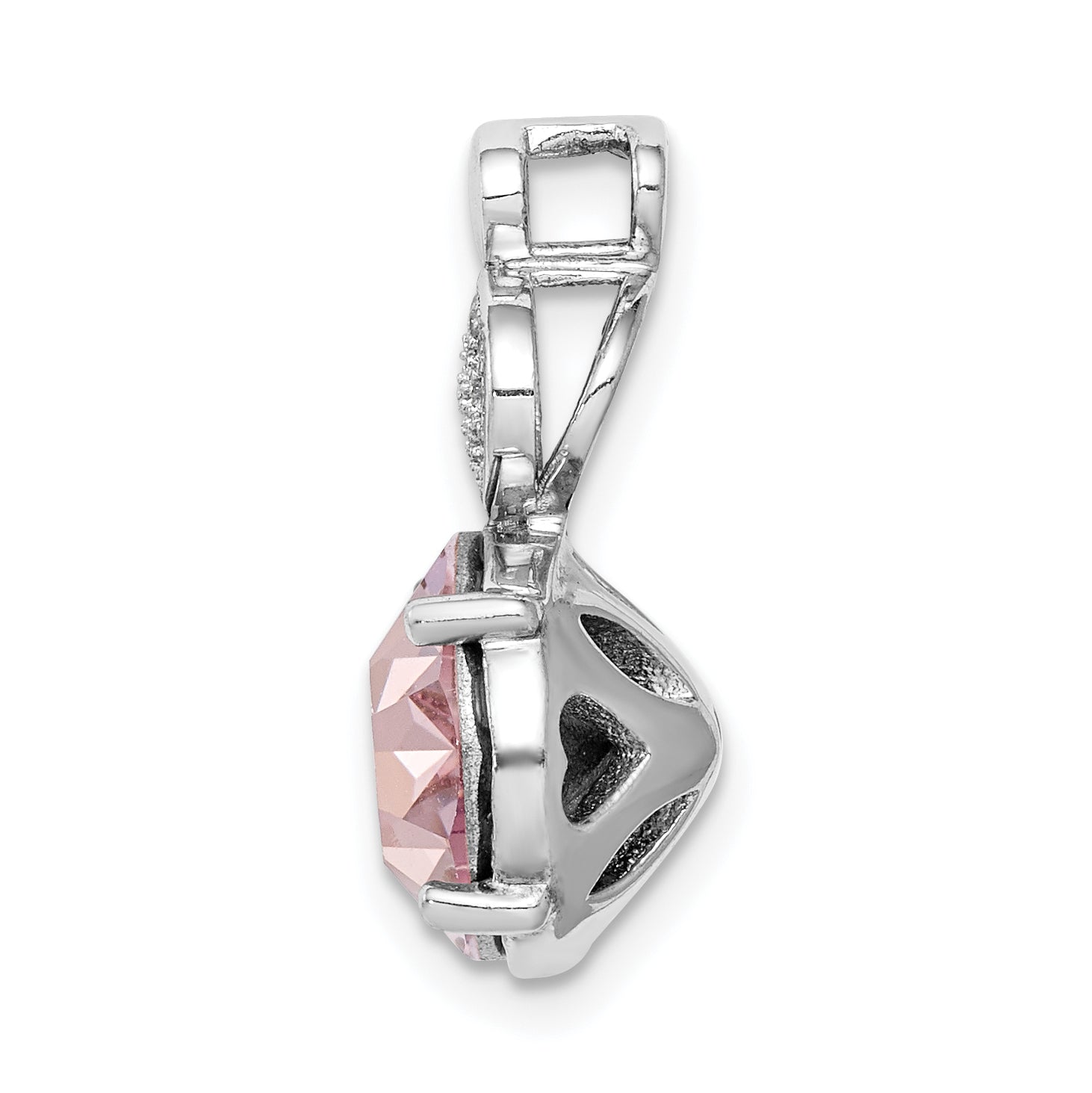 Sterling Silver Rhodium-Plated Clear/Pink Crystal Oval Chain Slide