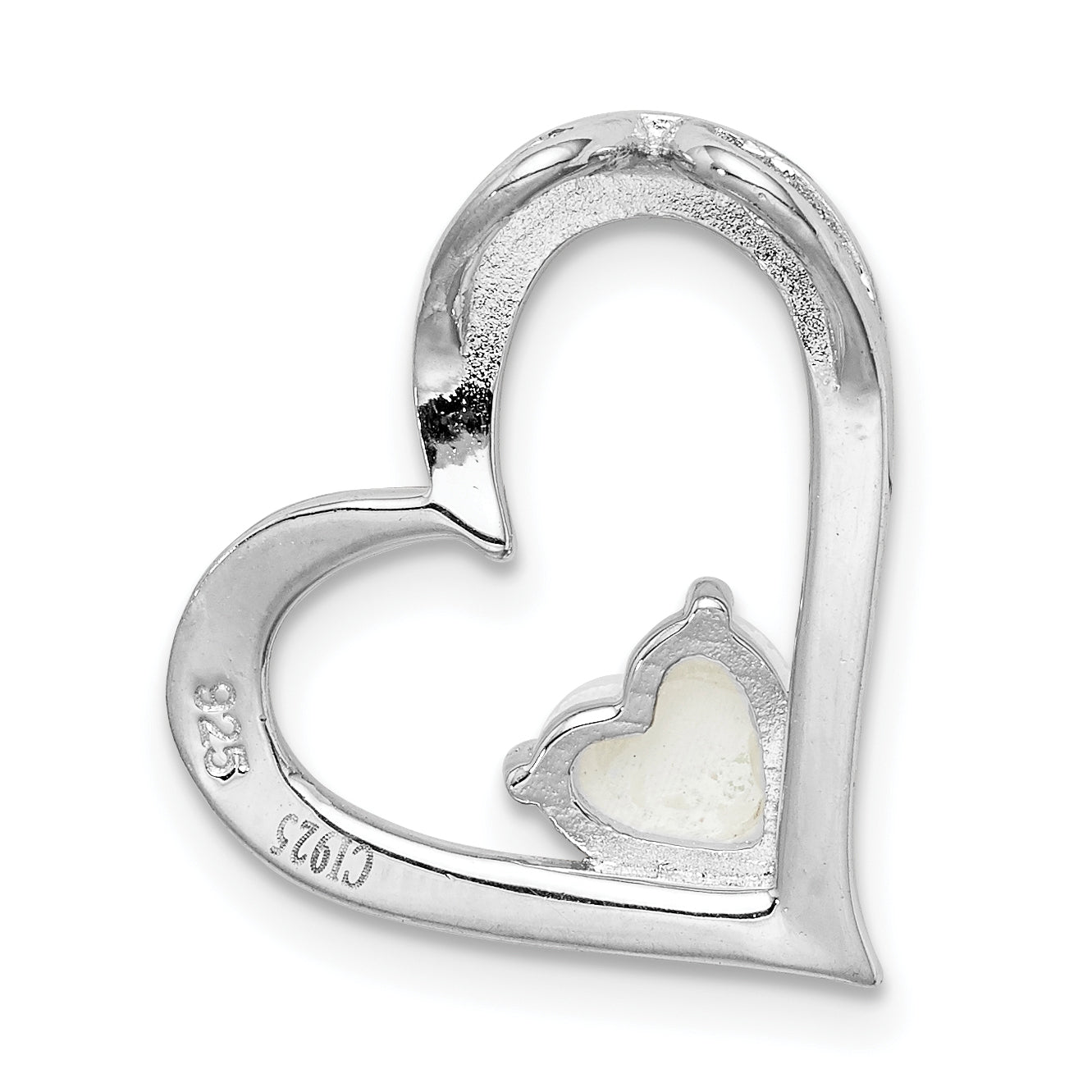 Sterling Silver Rhodium-Plated Created Opal Heart Chain Slide