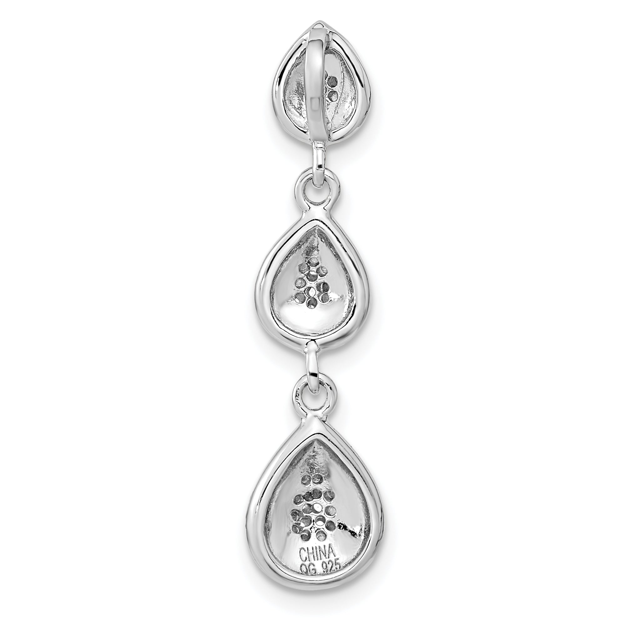 Sterling Silver Rhodium-Plated Cz Teardrop Chain Slide