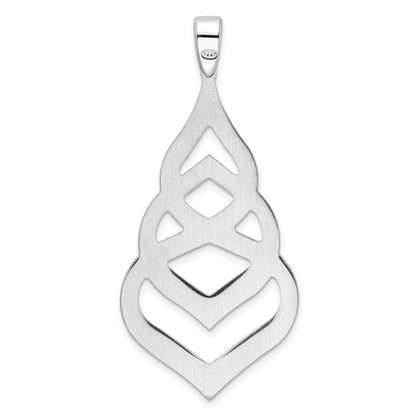 Sterling Silver Rhod. Polished Grooved Fancy Drop Pendant