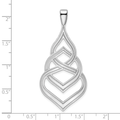 Sterling Silver Rhod. Polished Grooved Fancy Drop Pendant