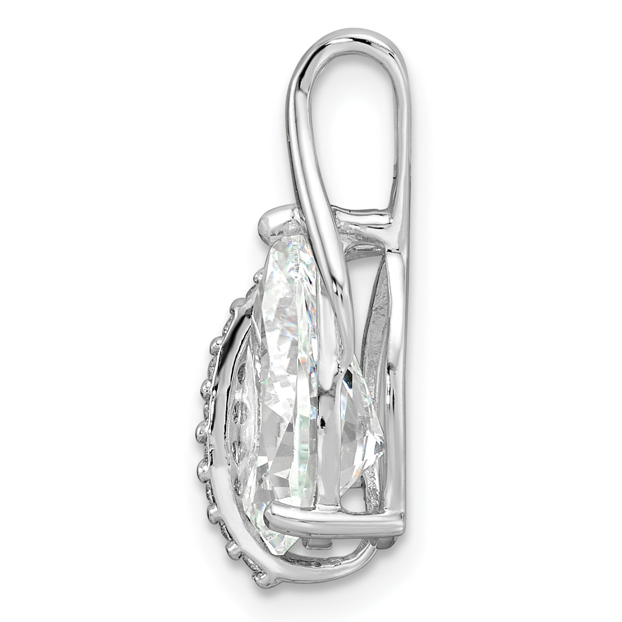 Sterling Silver Rhodium-Plated Overlap Teardrop Cz Chain Slide