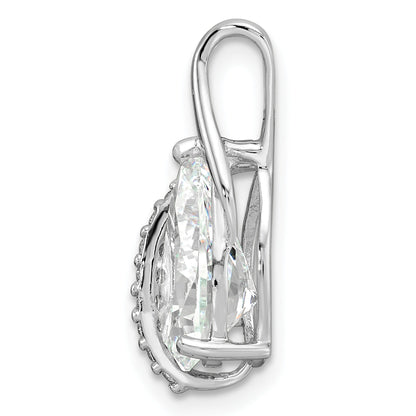 Sterling Silver Rhodium-Plated Overlap Teardrop Cz Chain Slide