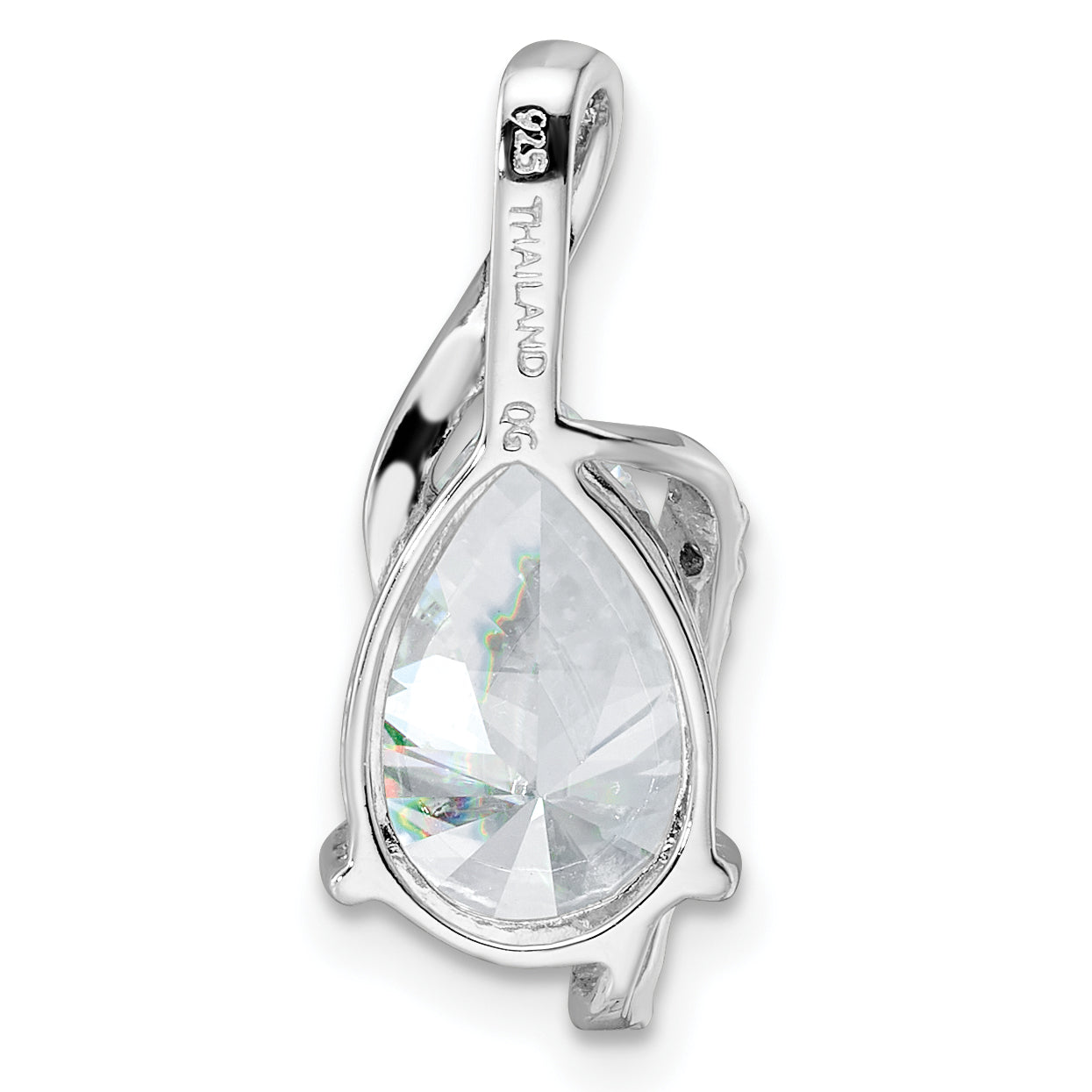 Sterling Silver Rhodium-Plated Overlap Teardrop Cz Chain Slide