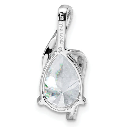 Sterling Silver Rhodium-Plated Overlap Teardrop Cz Chain Slide