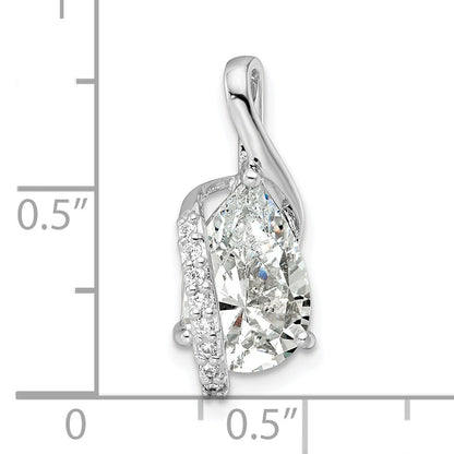 Sterling Silver Rhodium-Plated Overlap Teardrop Cz Chain Slide
