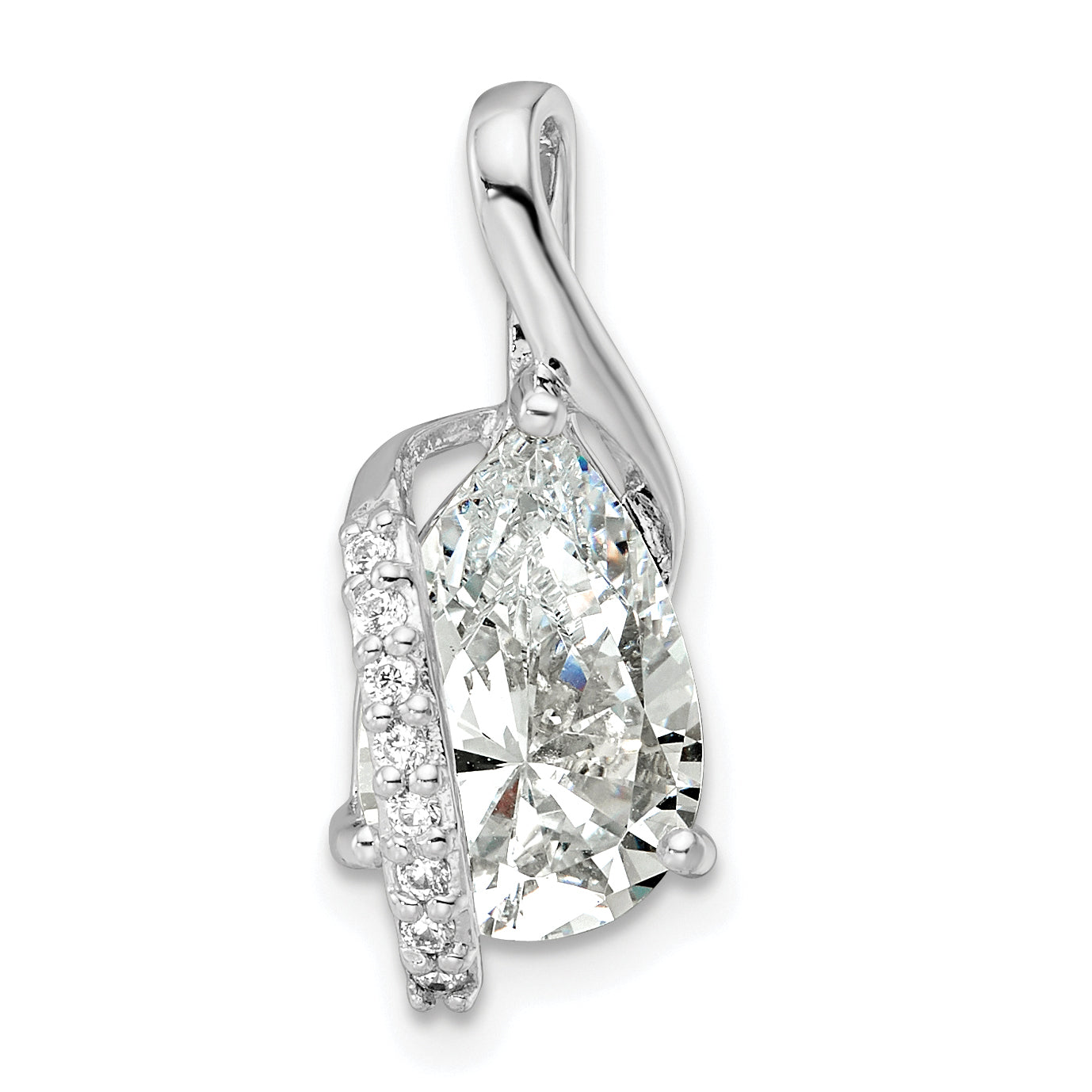 Sterling Silver Rhodium-Plated Overlap Teardrop Cz Chain Slide