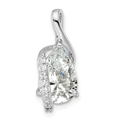 Sterling Silver Rhodium-Plated Overlap Teardrop Cz Chain Slide