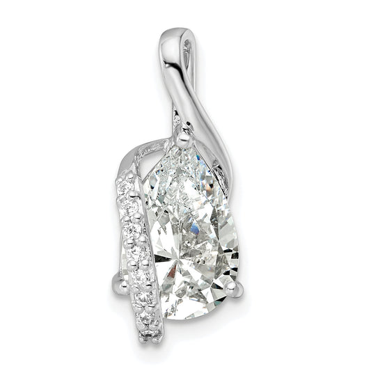 Sterling Silver Rhodium-Plated Overlap Teardrop Cz Chain Slide