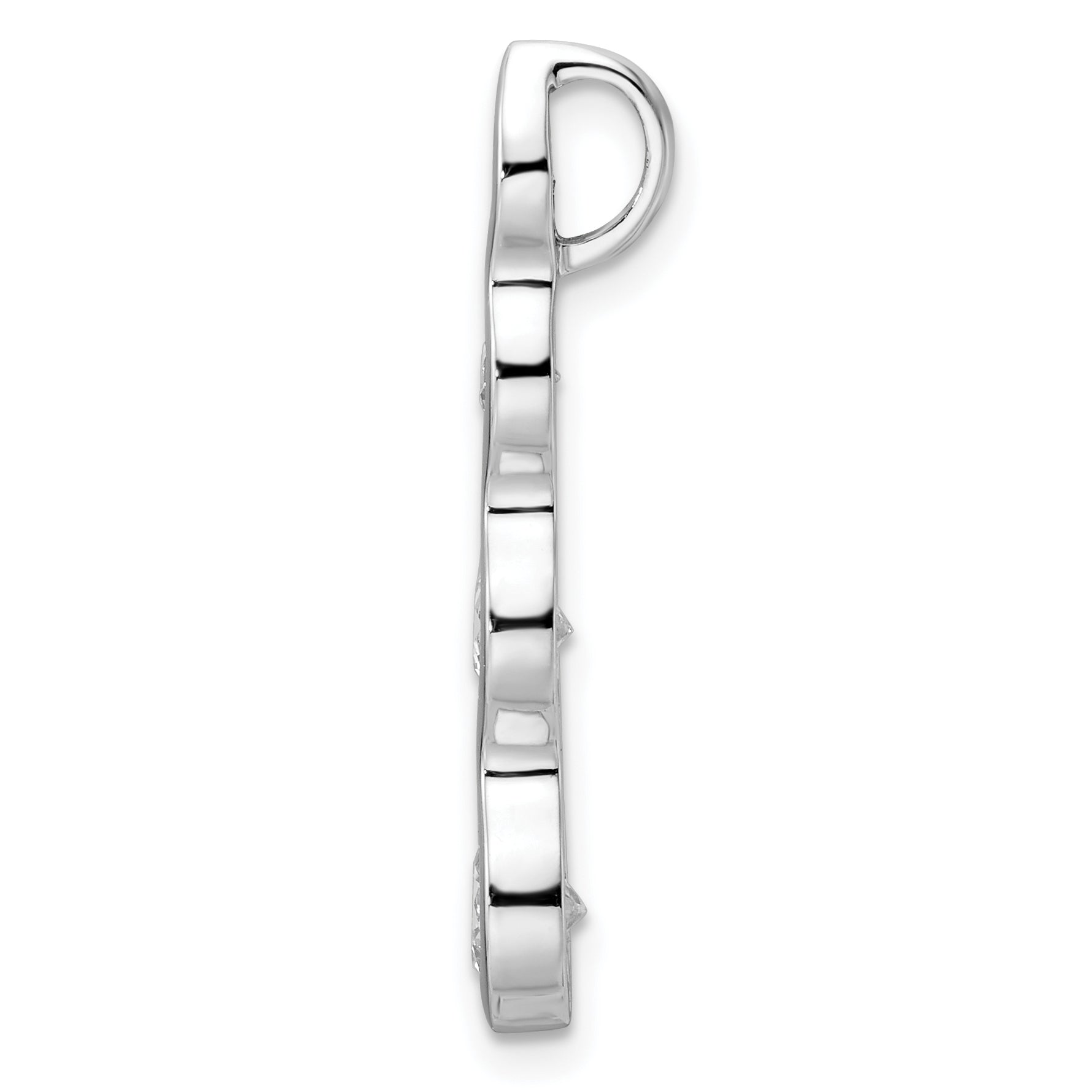Sterling Silver Rhodium-Plated Drop Cz Wave Chain Slide