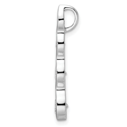 Sterling Silver Rhodium-Plated Drop Cz Wave Chain Slide