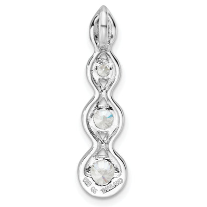 Sterling Silver Rhodium-Plated Drop Cz Wave Chain Slide