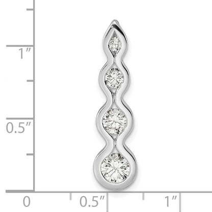 Sterling Silver Rhodium-Plated Drop Cz Wave Chain Slide