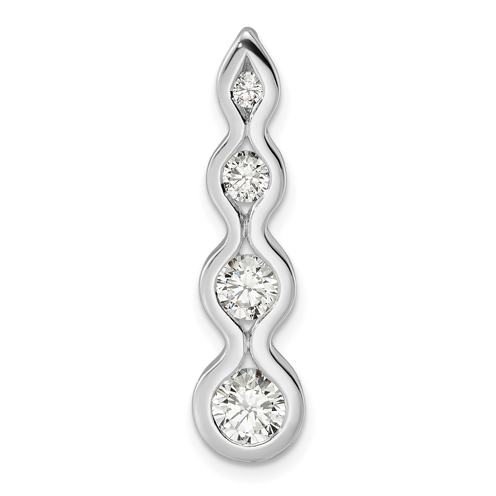 Sterling Silver Rhodium-Plated Drop Cz Wave Chain Slide