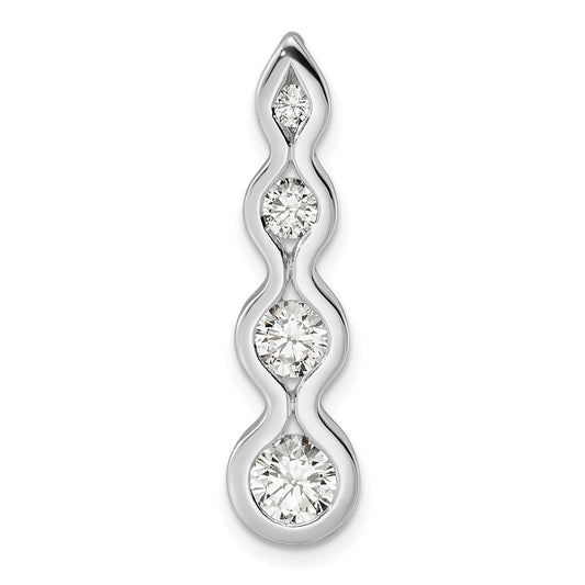 Sterling Silver Rhodium-Plated Drop Cz Wave Chain Slide