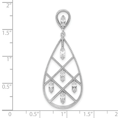 Sterling Silver Rhodium-Plated Baguette Cz Teardrop Pendant