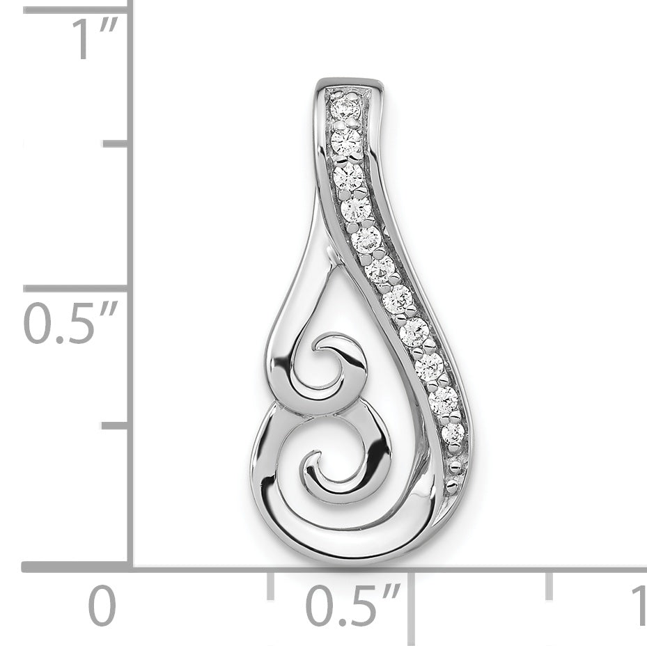 Sterling Silver Rh-Plated Polished Cz Swirl Chain Slide