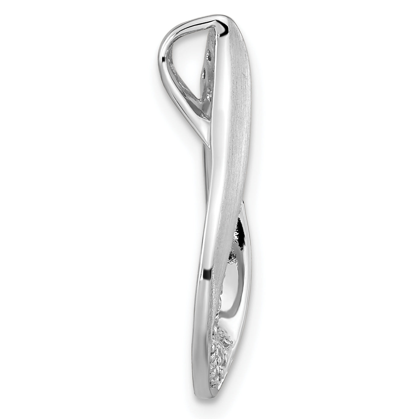 Sterling Silver Rh-Plated Satin & Polished Cz Teardrop Chain Slide