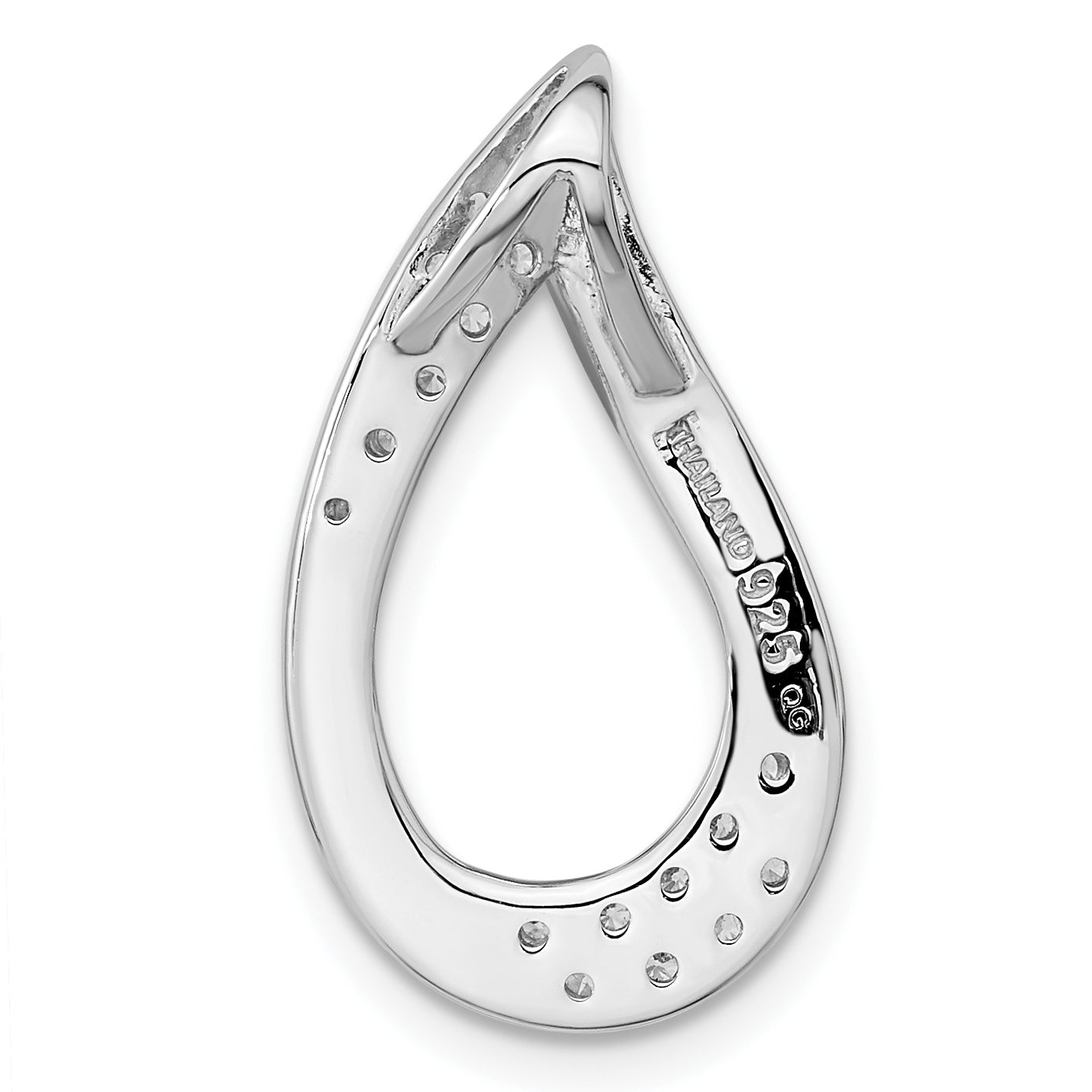 Sterling Silver Rh-Plated Satin & Polished Cz Teardrop Chain Slide